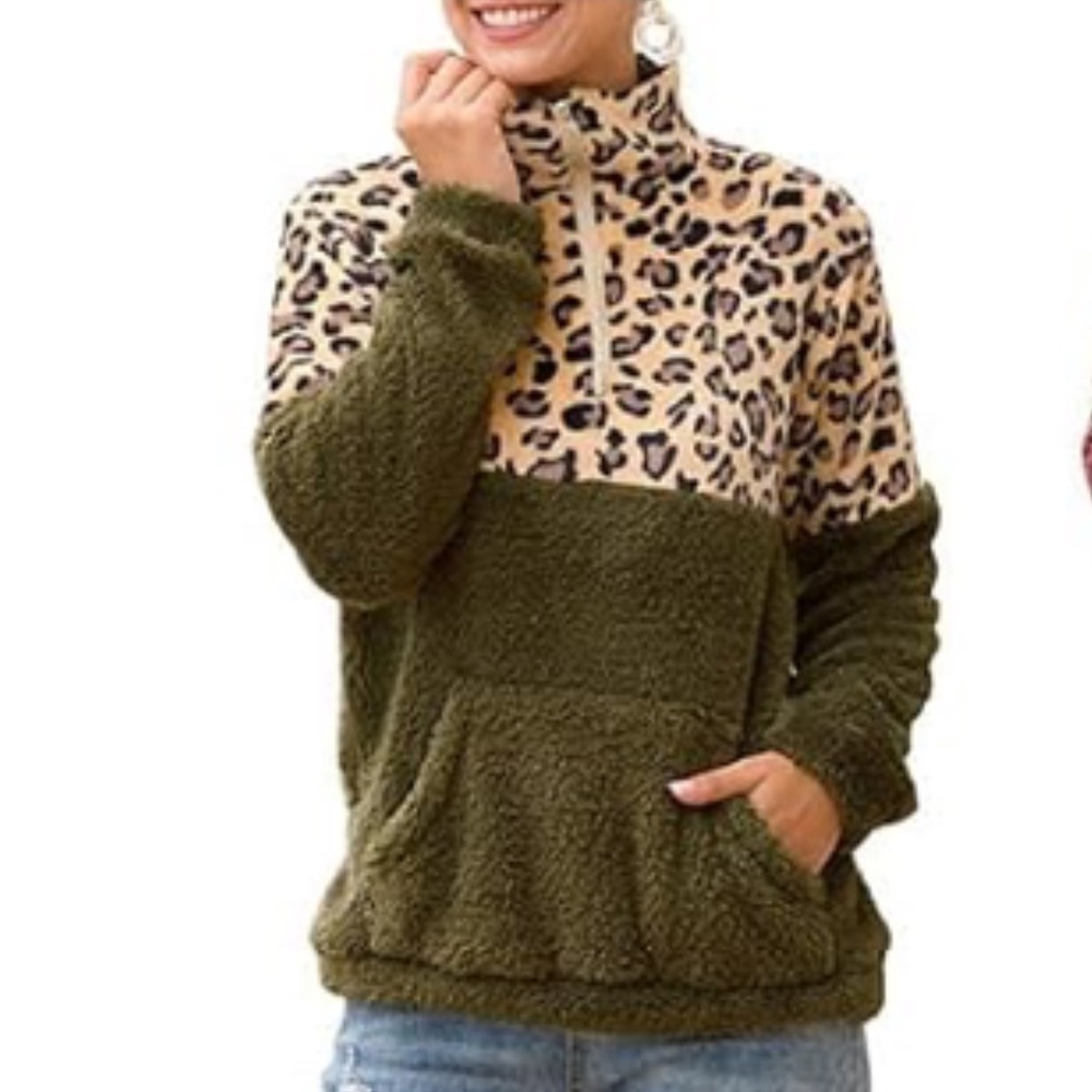 C + D + M Leopard print sherpa pullover from Apricot Lane